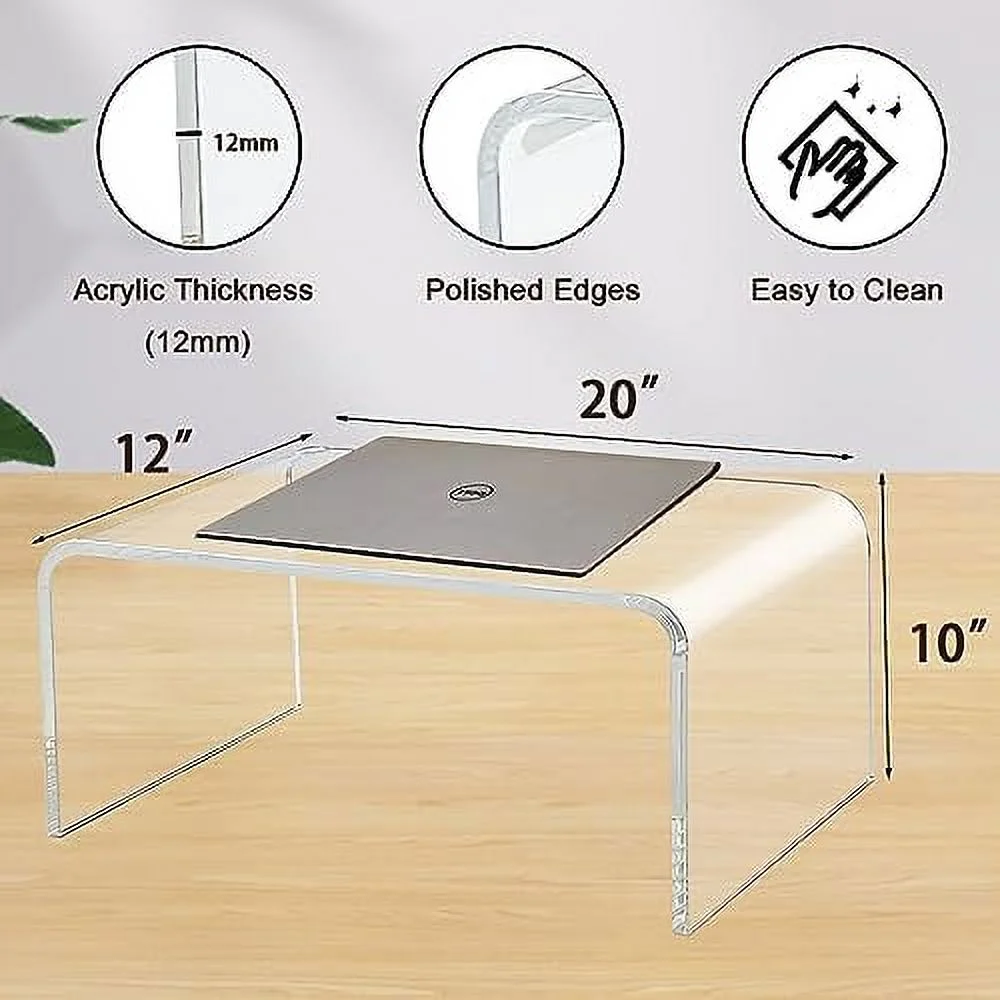 GEROBOOM Acrylic   24" H x 14" W x 12" D Clear Multipurpose C-Shape End Table Bed Desk Laptop Table for Living Room Bedroom Balcony Patio and Office - Curated Treasures Market