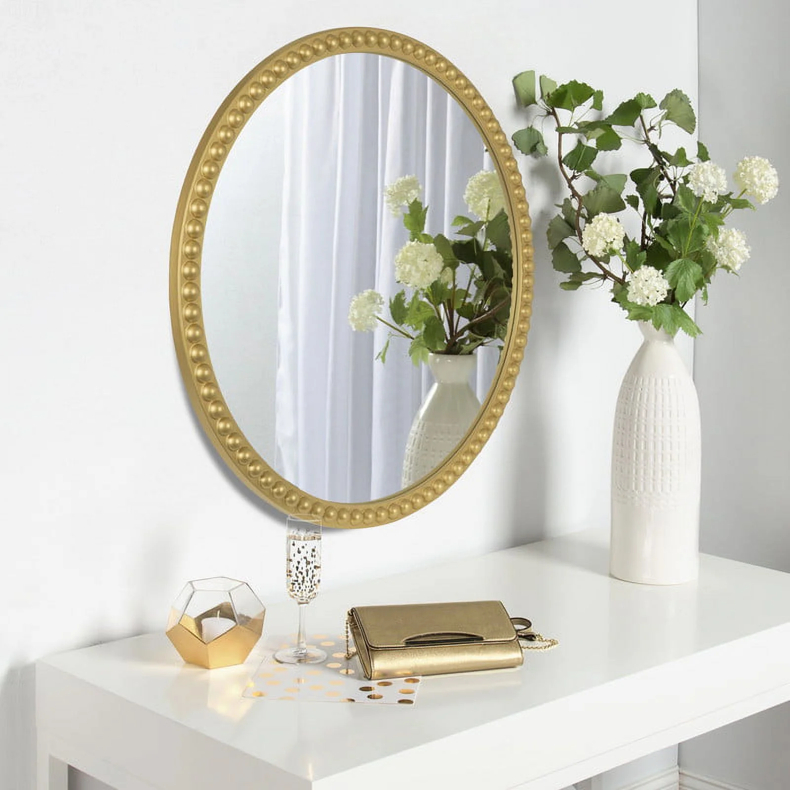 Magnifique Wall Decor Mirror Beaded Framed Round Mirror Circle Mirror for Home Decoration Bathroom 30inch, Gold - Curated Treasures Market