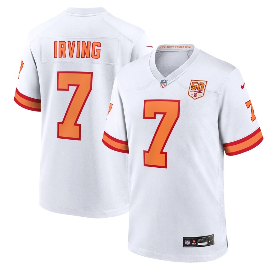 Men's '76 Tampa Bay Buccaneers Bucky Irving Nike White 50th Season Game Jersey