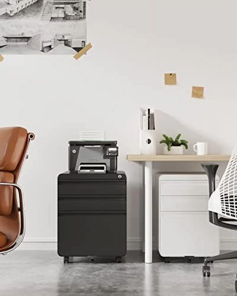 JDZHAPPYLIFE 3 Drawer File Cabinet  Metal Filing Cabinets with Lock Wheels & Hanging Rail for A4/Legal/Letter File  Anti-tilt Under Desk Design  Lockable Rolling Mobile File Cabinet f - Curated Treasures Market