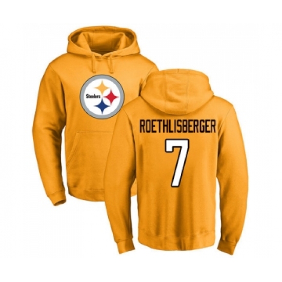 Football Pittsburgh Steelers #7 Ben Roethlisberger Gold Name & Number Logo Pullover Hoodie
