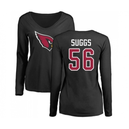 Football Women's Arizona Cardinals #56 Terrell Suggs Black Name & Number Logo Long Sleeve T-Shirt