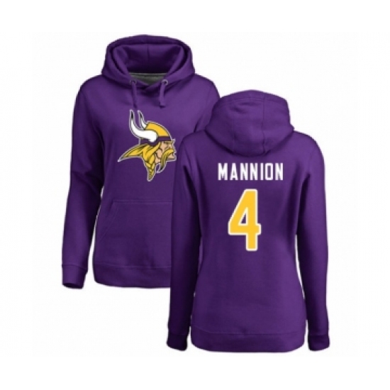 Football Women's Minnesota Vikings #4 Sean Mannion Purple Name & Number Logo Pullover Hoodie