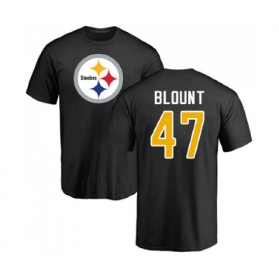 Football Pittsburgh Steelers #47 Mel Blount Black Name & Number Logo T-Shirt