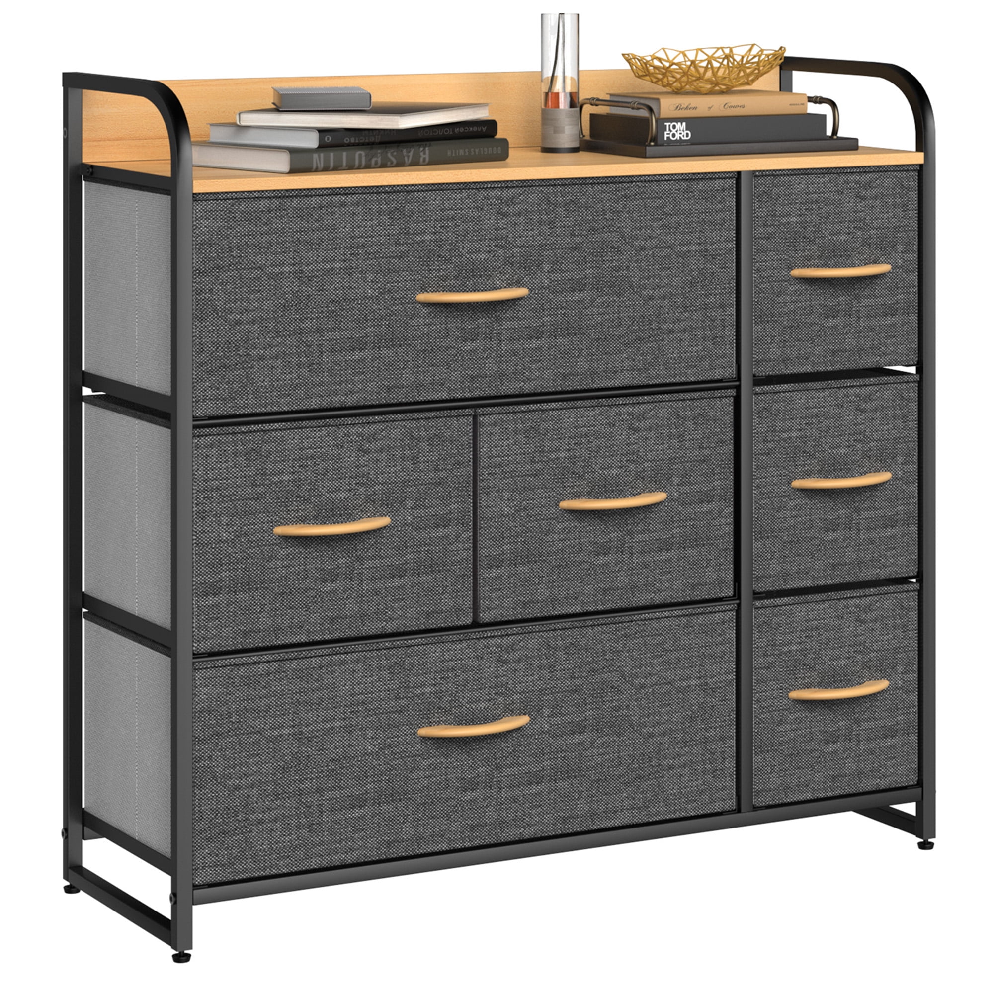 Dextrus Fabric Storage Tower Dresser with 7 Drawers Organizer Unit For Bedroom Modern Light Gray