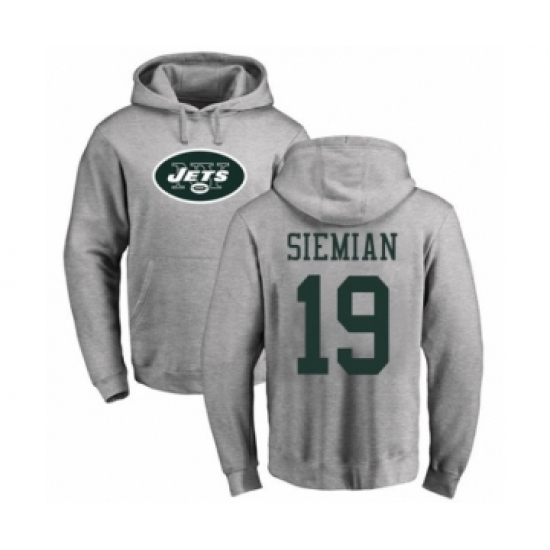 Football New York Jets #19 Trevor Siemian Ash Name & Number Logo Pullover Hoodie