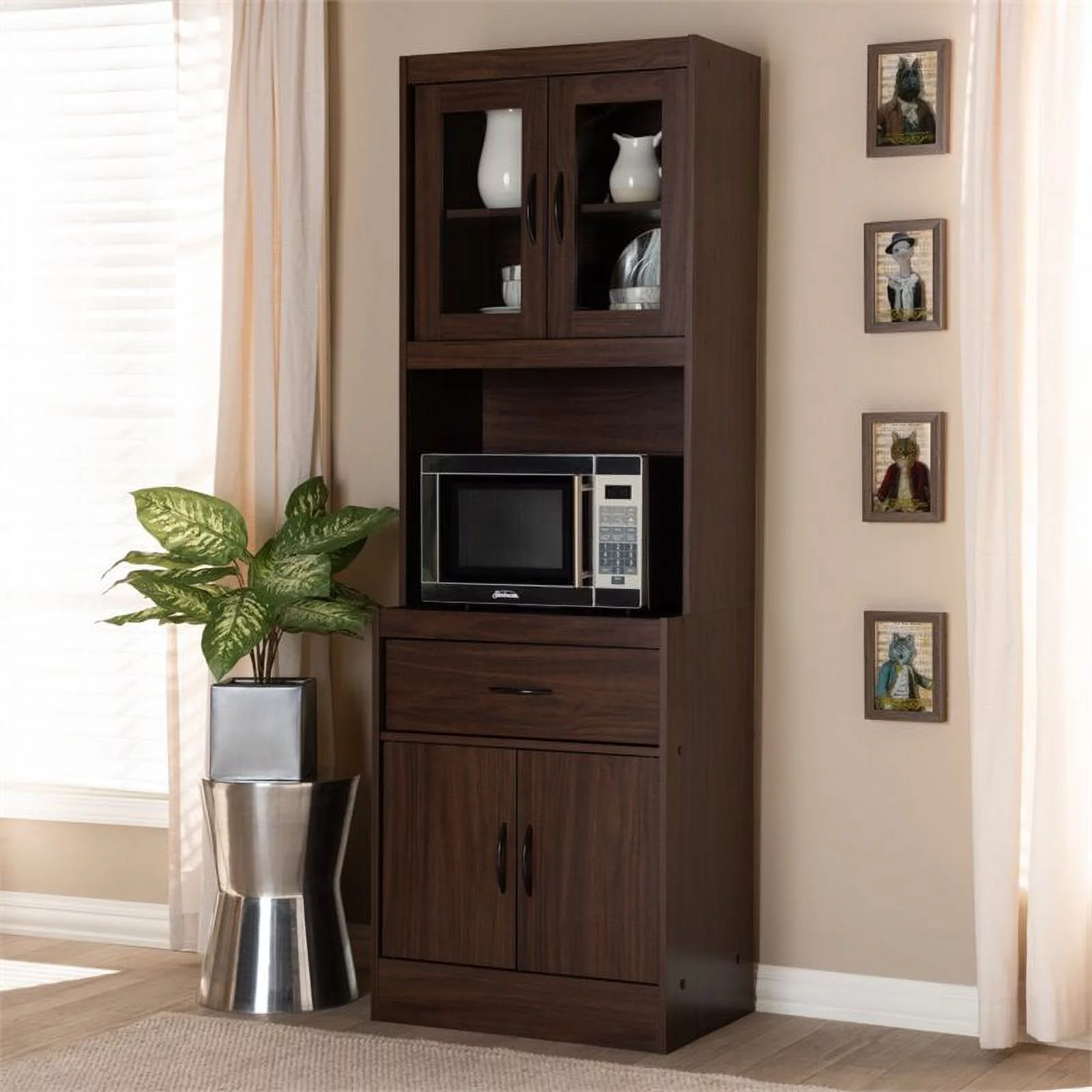 Bowery Hill Kitchen Cabinet and Hutch in Dark Walnut