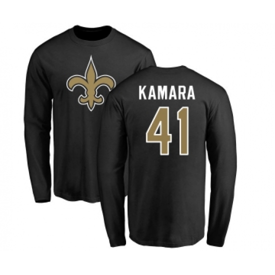 Football New Orleans Saints #41 Alvin Kamara Black Name & Number Logo Long Sleeve T-Shirt