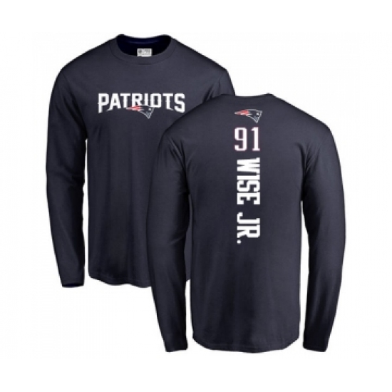 Football New England Patriots #91 Deatrich Wise Jr Navy Blue Backer Long Sleeve T-Shirt