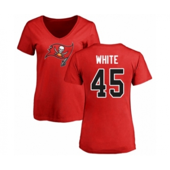 Football Women's Tampa Bay Buccaneers #45 Devin White Red Name & Number Logo T-Shirt