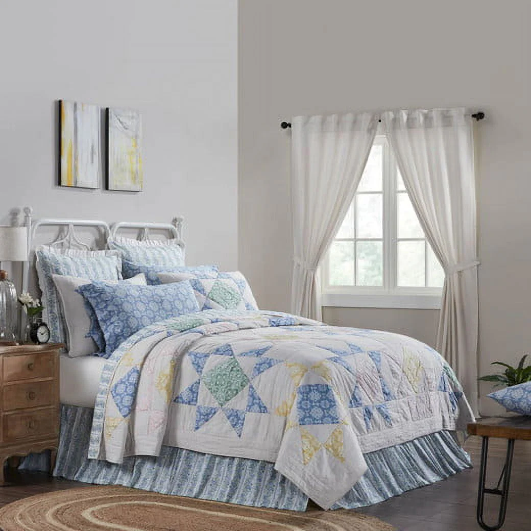 VHC Brands Jolie, Farmhouse Quilt Reversible, Patchwork, Twin, Blue & Green, 68x86