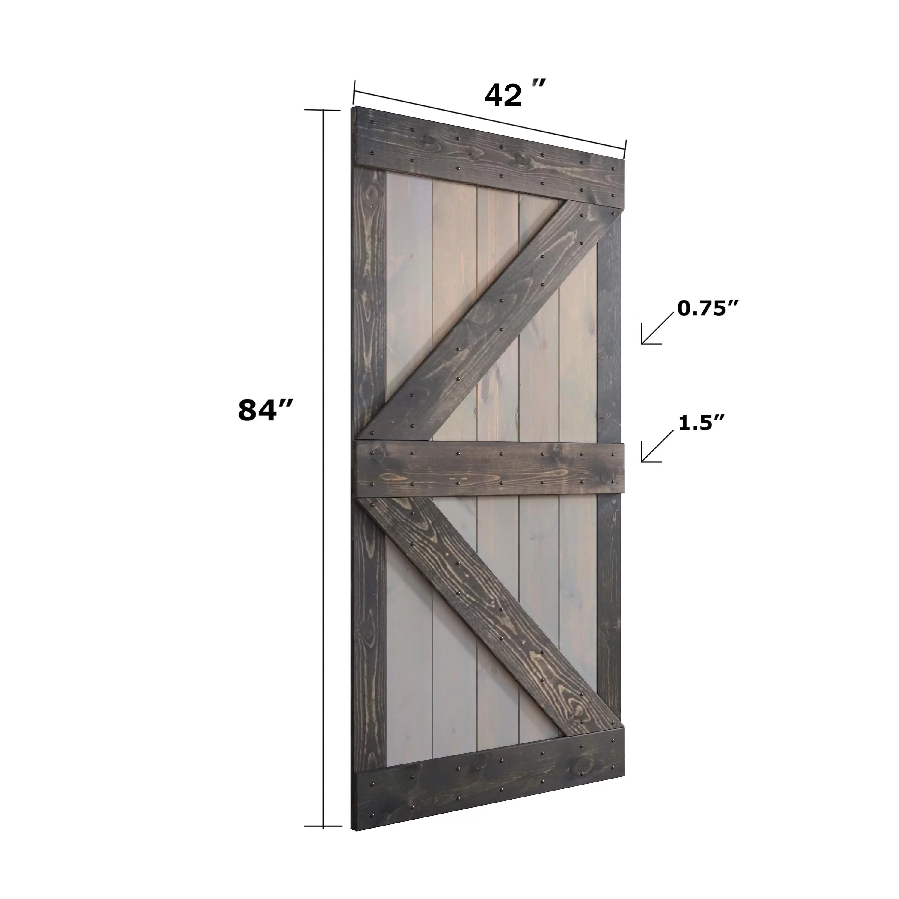 Coast Sequoia Inc 42in x 84in K Series Multi-Color Pine Wood Sliding Barn Door With Hardware Kit Light Grey / Carbon Grey - Curated Treasures Market