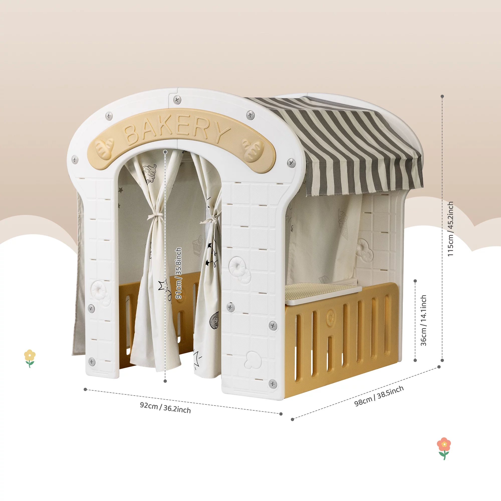Duke Baby Cottage Bakery Play house, Indoor Outdoor Prented Playset for Toddlers 2 - 10 Years Old, Cream White - Curated Treasures Market