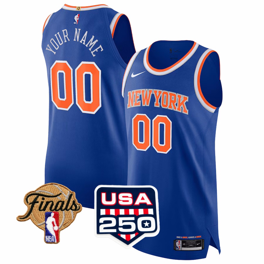 Men's New York Knicks Nike Blue Authentic Custom Jersey - Icon Edition