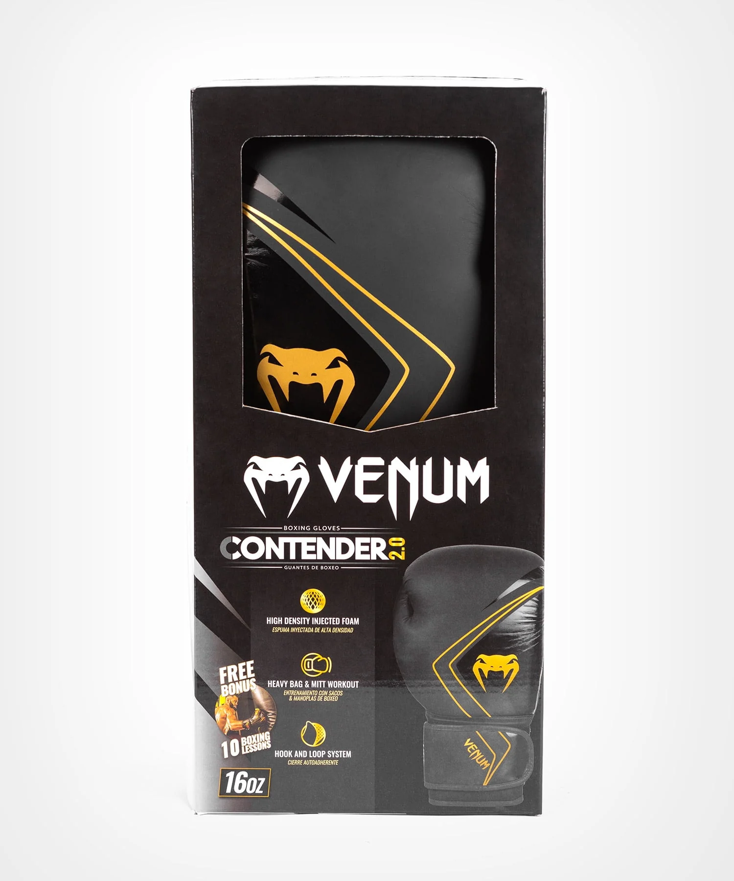 Venum Unisex Contender 2.0 Boxing Gloves - Black/Gold - 12 oz - Adult