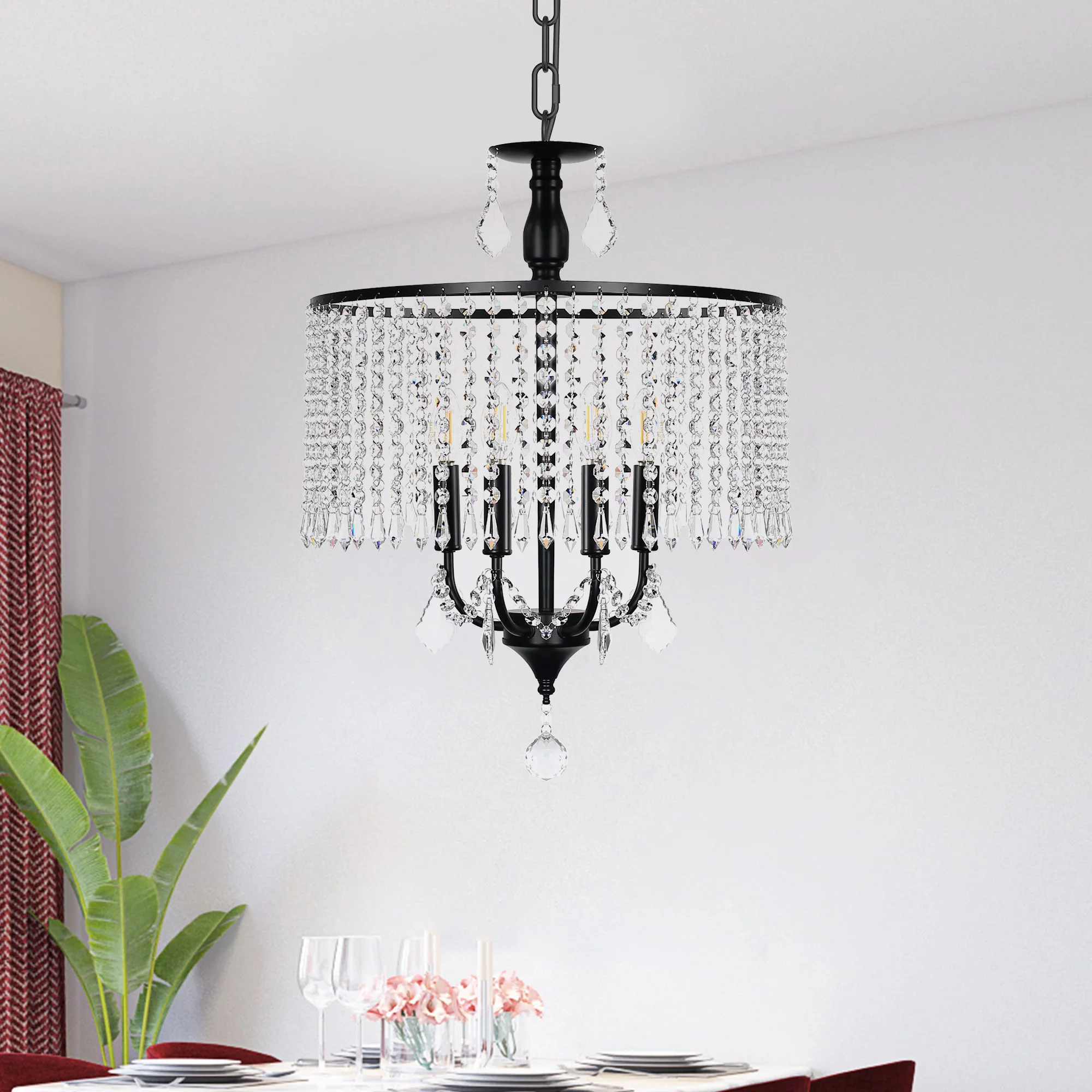Brignite Crystal Chanderlier in Black, 3-Light Vintage Chandelier Lighting , Light Fixture for Living Room, Entry, Hall or Above The Dining Table