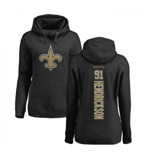 Football Women's New Orleans Saints #91 Trey Hendrickson Black Backer Pullover Hoodie