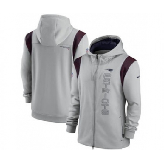 Men's New England Patriots 2021 Gray Sideline Team Performance Full-Zip Hoodie