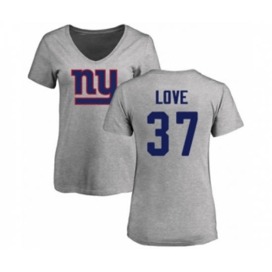 Football Women's New York Giants #37 Julian Love Ash Name & Number Logo T-Shirt