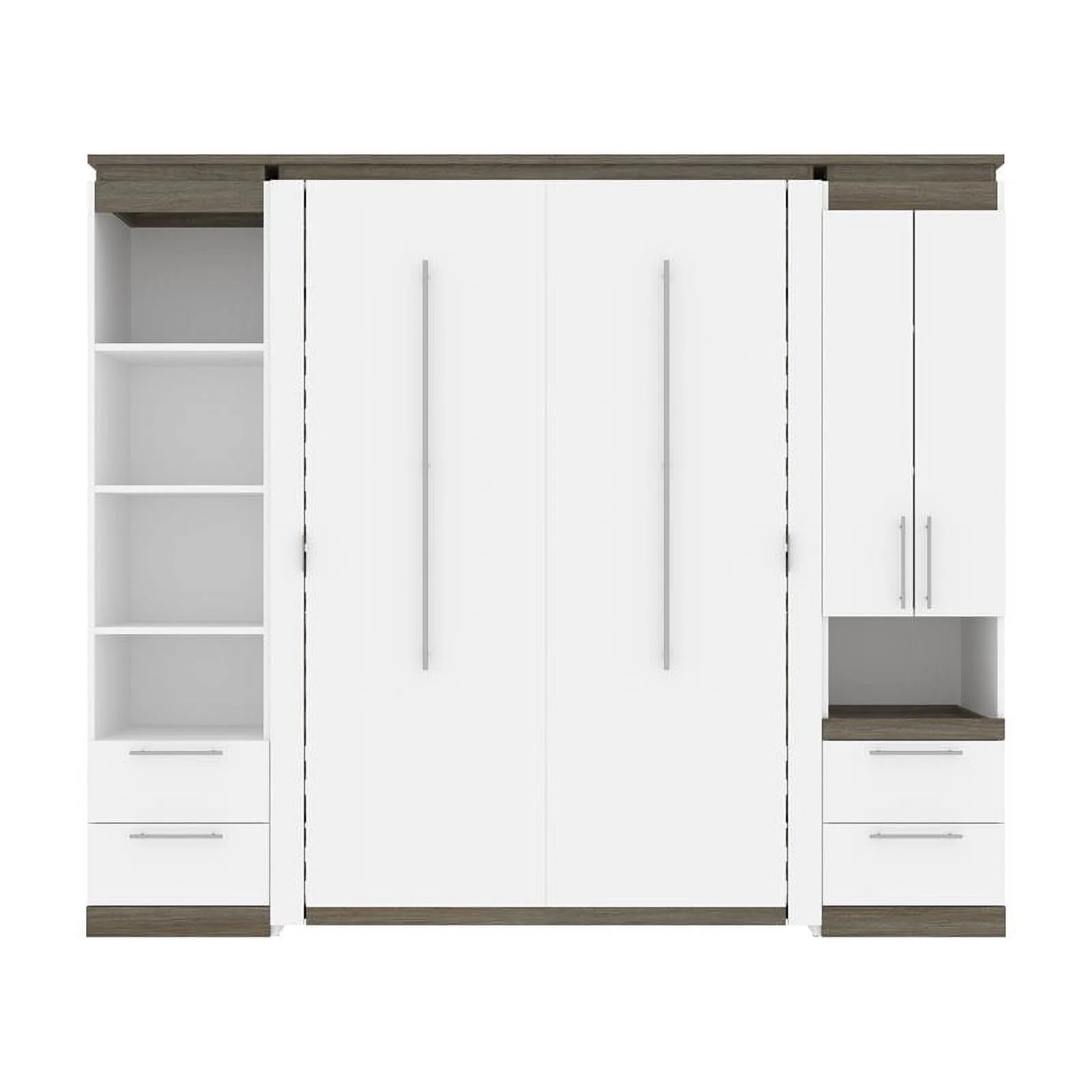 Atlin Designs 98 Modern Wood Full Murphy Bed and Storage with Drawers in White