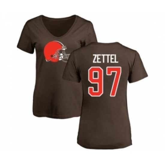 Football Women's Cleveland Browns #97 Anthony Zettel Brown Name & Number Logo T-Shirt