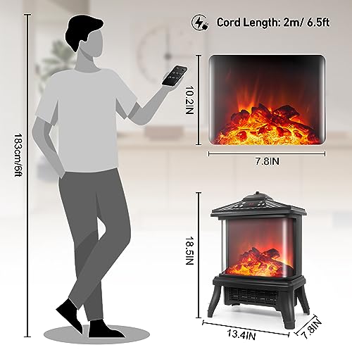Portable Small Electric Fireplace Heater 3-Color Flame 900W Freestanding Space Heater Mini Electric Stove Heater 59-90℉ Thermostat 12h-Timer Remote Control Overheat&Tip-over Protect