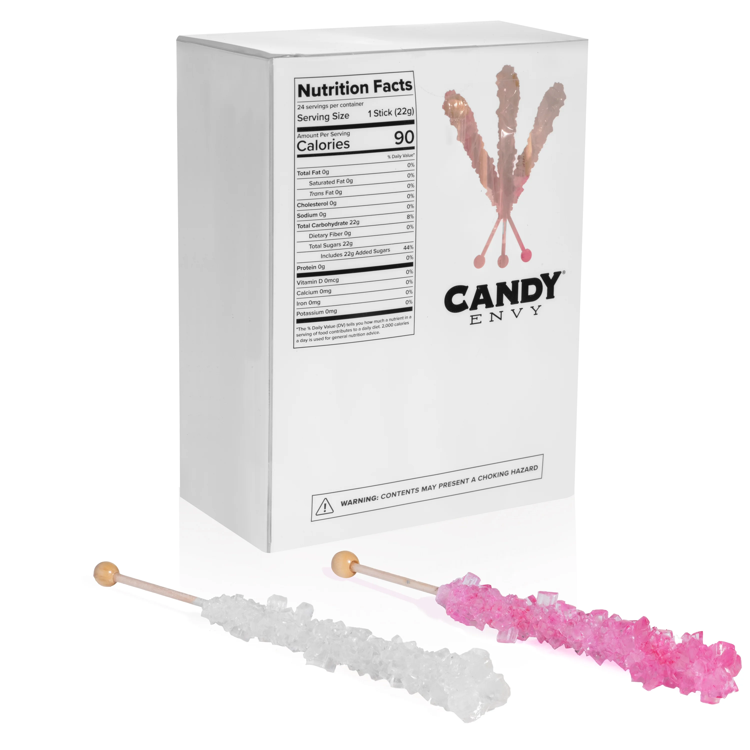 Candy Envy Light Pink & White Rock Candy Sugar Sticks, 24 Count, Indiv. Wrapped - Curated Treasures Market