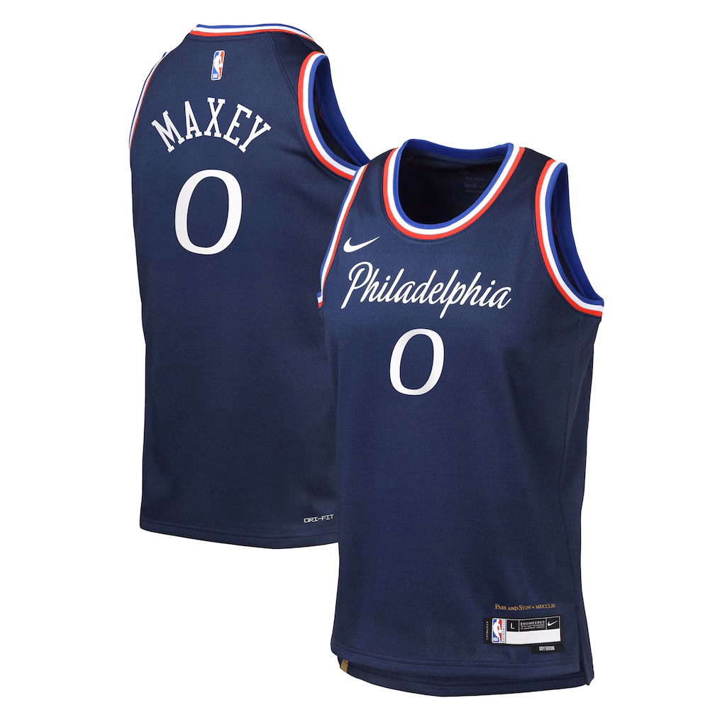 Youth Philadelphia 76ers Tyrese Maxey Nike Navy 2025/26 City Edition Swingman Jersey