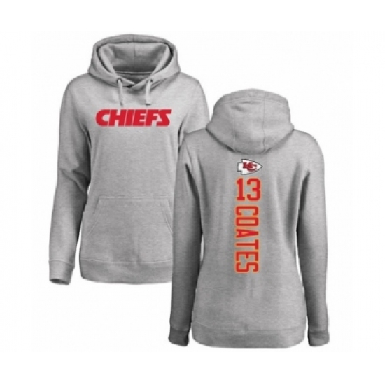 Football Women's Kansas City Chiefs #13 Sammie Coates Ash Backer Pullover Hoodie
