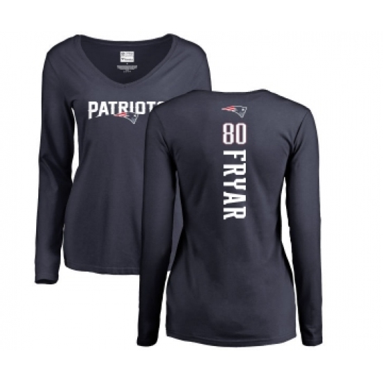 Football Women's New England Patriots #80 Irving Fryar Navy Blue Backer Slim Fit Long Sleeve T-Shirt