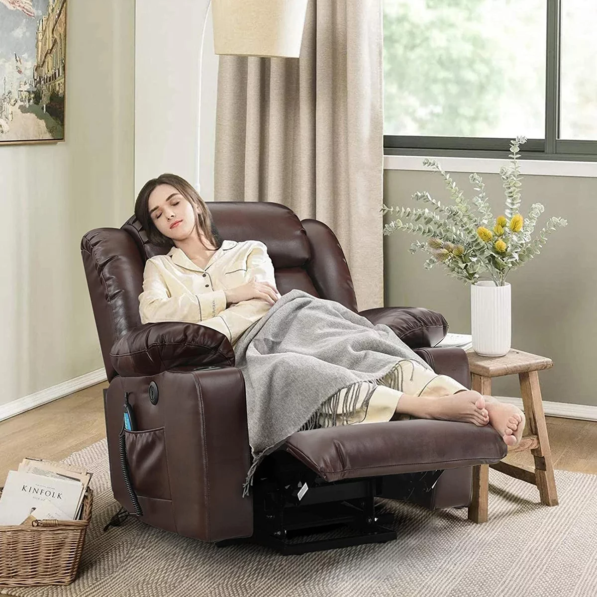 ZPL Faux Leather Recliner Chair Massage Rocker Chair with Heating and Vibration Function,8 Massage Point and 5 Massage Modes Reclining Chair for Home Office - Curated Treasures Market