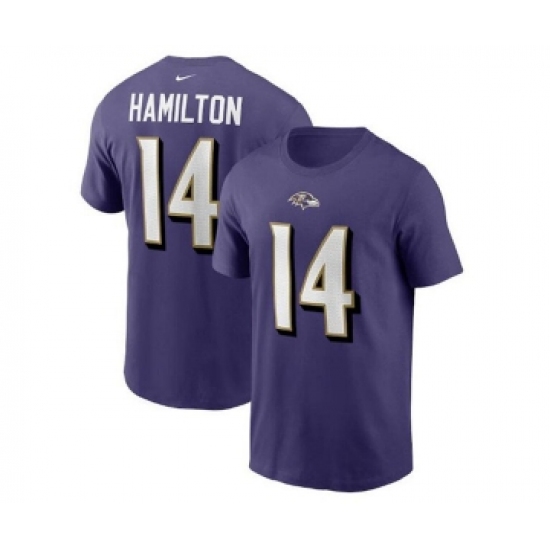 Men's Baltimore Ravens #14 Kyle Hamilton 2022 Purple Name & Number T-Shirt