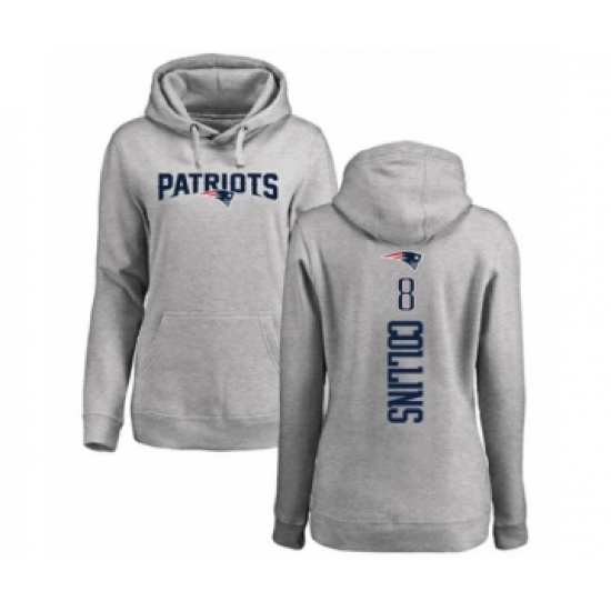 Football Women's New England Patriots #8 Jamie Collins Ash Backer Pullover Hoodie