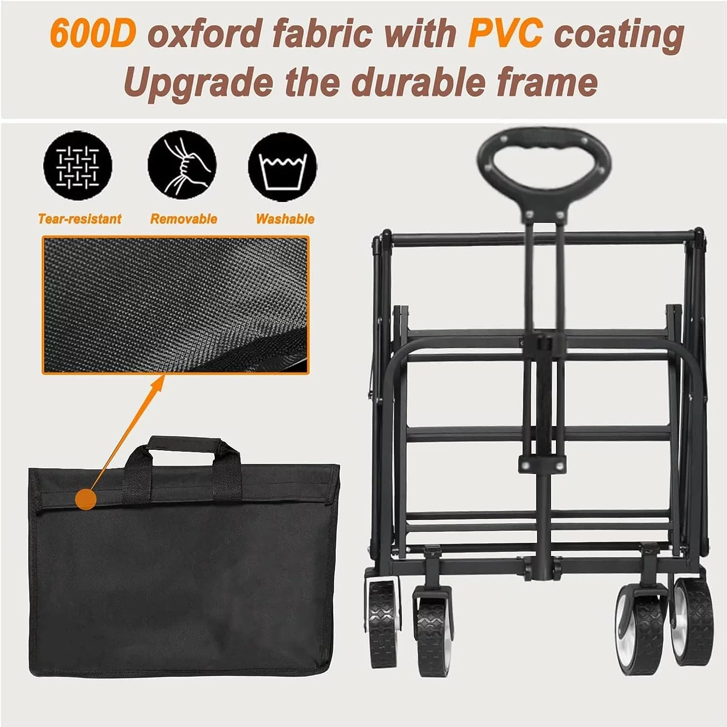 Collapsible Foldable Wagon, Beach Cart Large Capacity, Heavy Duty Folding Wagon Portable, Collapsible Wagon for Sports, Shopping, Camping (Black ) - Curated Treasures Market