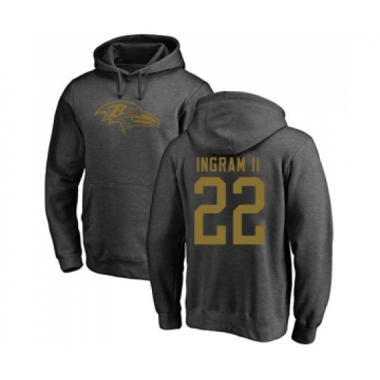 Football Baltimore Ravens #22 Mark Ingram II Ash One Color Pullover Hoodie