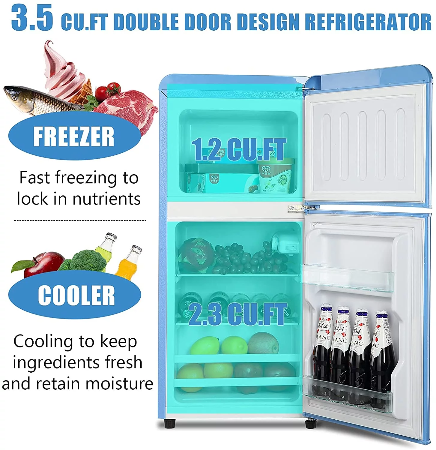 3.5cu.ft Compact Refrigerator Mini Fridge with Freezer, Krib Bling Small Refrigerator with 2 Door