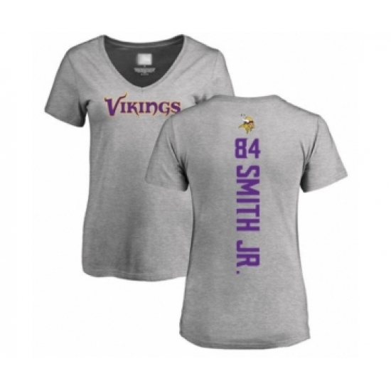 Football Women's Minnesota Vikings #84 Irv Smith Jr. Ash Backer V-Neck T-Shirt