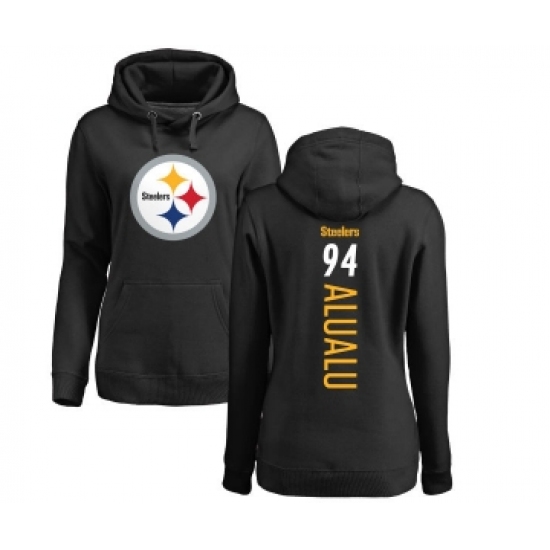 Football Women's Pittsburgh Steelers #94 Tyson Alualu Black Backer Pullover Hoodie