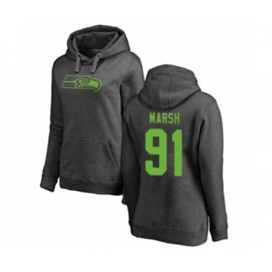 Football Women's Seattle Seahawks #91 Cassius Marsh Ash One Color Pullover Hoodie