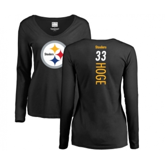 Football Women's Pittsburgh Steelers #33 Merril Hoge Black Backer Slim Fit Long Sleeve T-Shirt