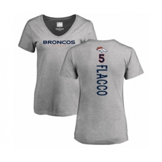 Football Women's Denver Broncos #5 Joe Flacco Ash Backer V-Neck T-Shirt