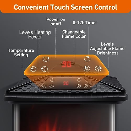 Portable Small Electric Fireplace Heater 3-Color Flame 900W Freestanding Space Heater Mini Electric Stove Heater 59-90℉ Thermostat 12h-Timer Remote Control Overheat&Tip-over Protect