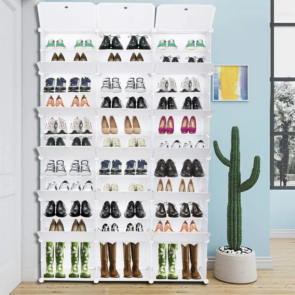 Portable Shoe Rack, 12-Tier Portable 72 Pair Shoe Rack Organizer 36 Grids Tower Shelf Storage Cabinet Stand Expandable for Heels, Boots, Slippers, White - Curated Treasures Market