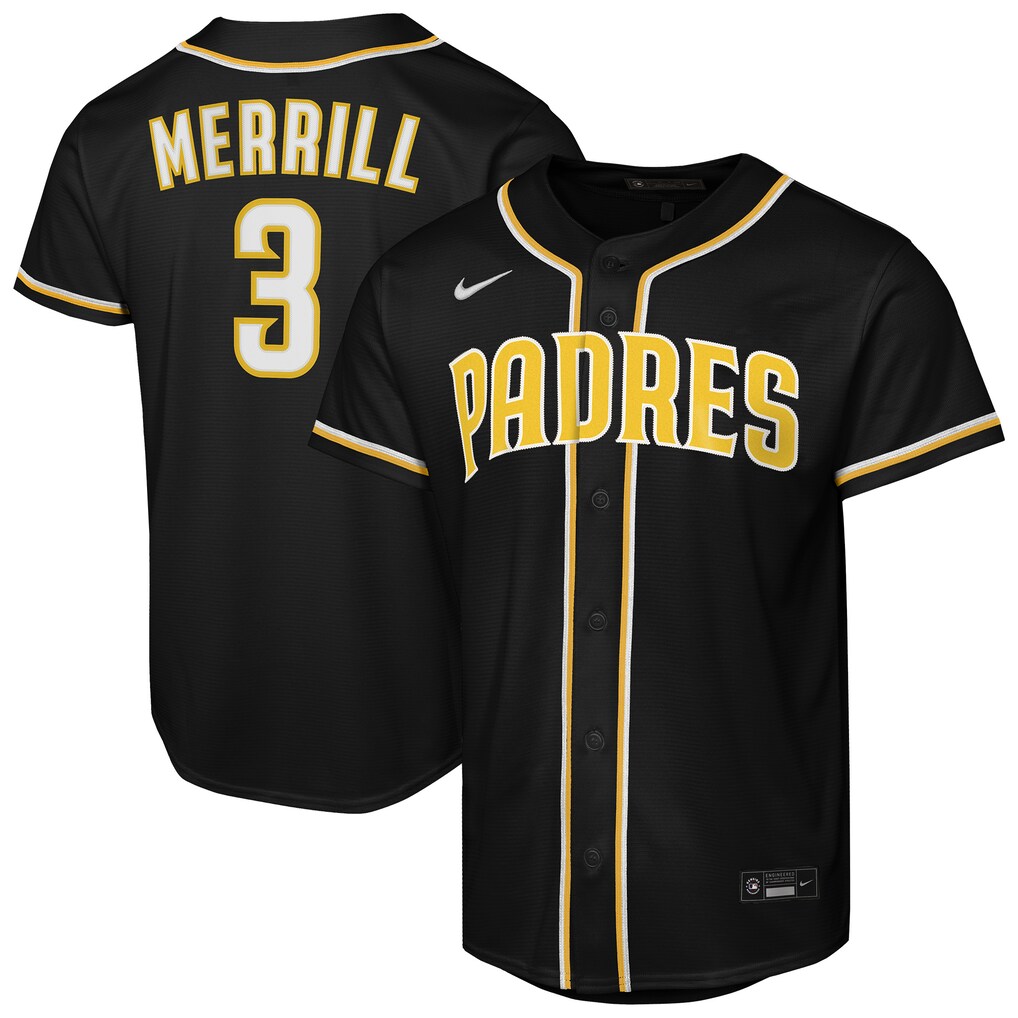 Youth San Diego Padres Jackson Merrill Nike Black Fashion Replica Player Jersey