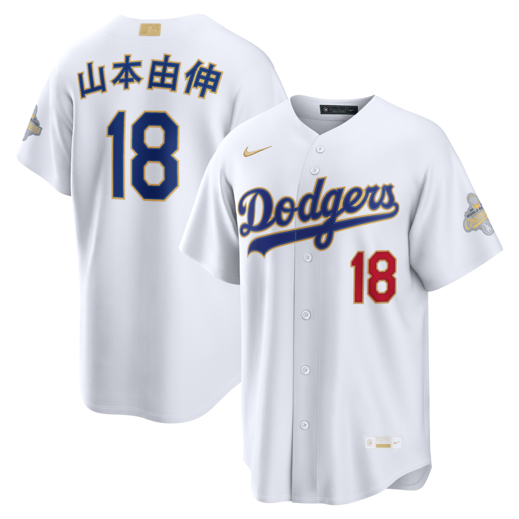 Men's Los Angeles Dodgers Yoshinobu Yamamoto Nike White 2026 Gold Collection Kanji Stadium Jersey