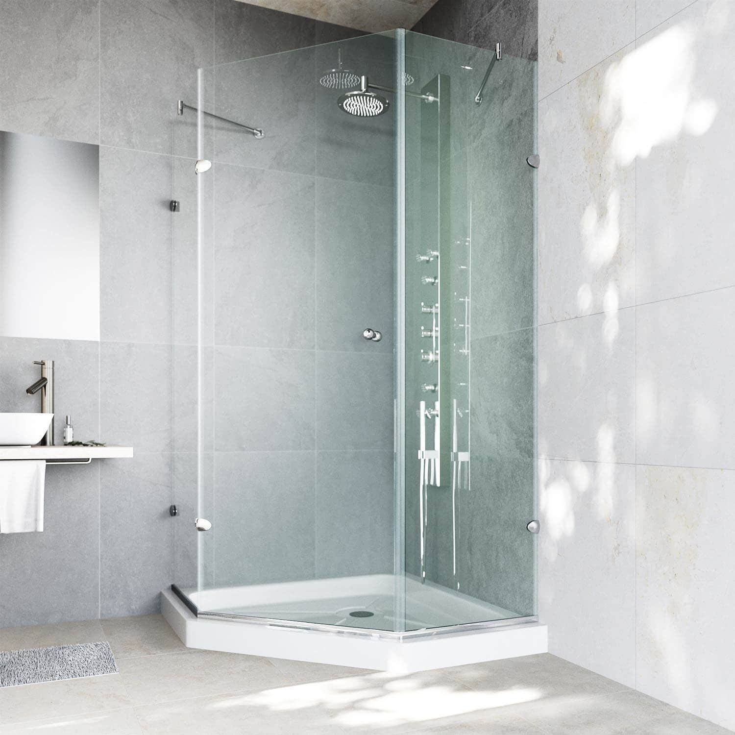 Vigo VG6061CHCL36WS Verona Frameless Neo-Angle Shower Enclosure with Low-Profile Base