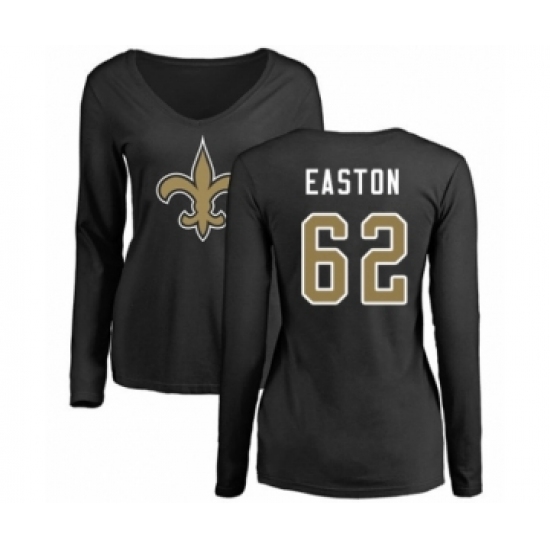 Football Women's New Orleans Saints #62 Nick Easton Black Name & Number Logo Slim Fit Long Sleeve T-Shirt