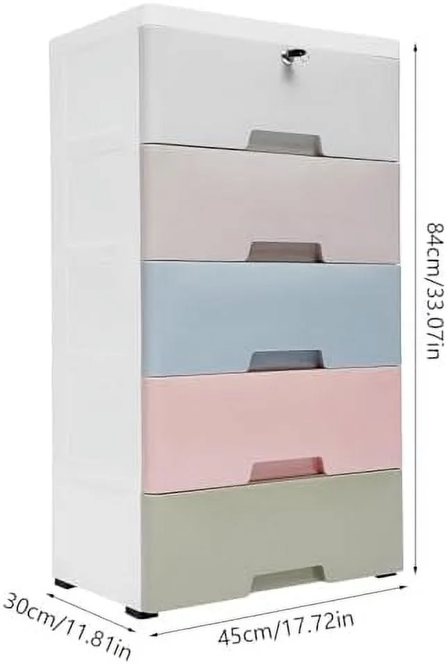 CHGBV Plastic Drawers Dresser   Cabinet with 5 Drawers  Closet Drawers Tall Dresser Organizer with 4 Wheels for Clothes  Playroom  Bedroom   12"x16"x33" - Colorful - Curated Treasures Market