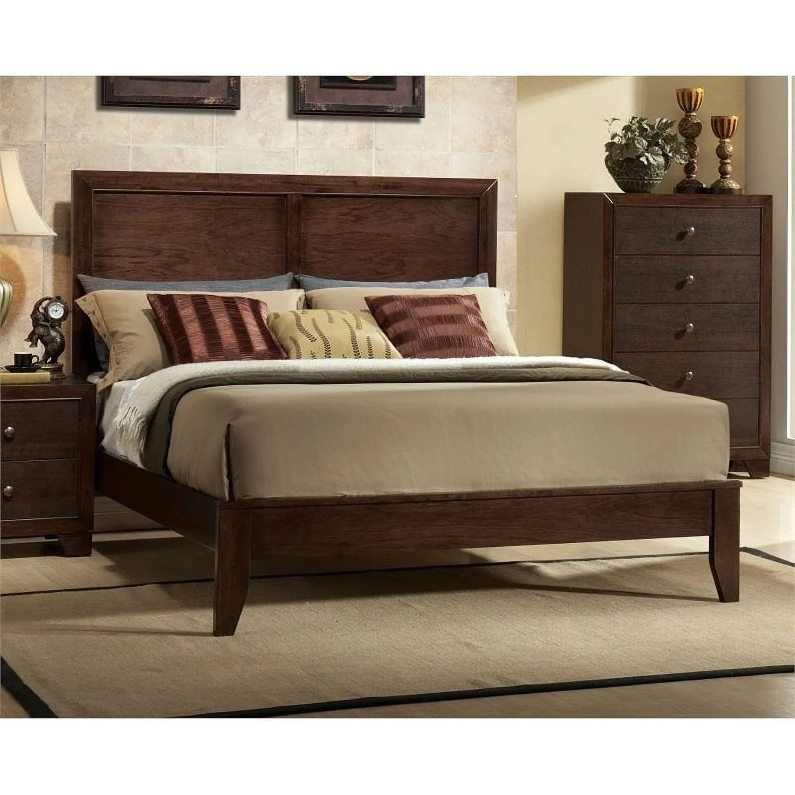 Bowery Hill Modern Wood Queen Panel Bed Frame in Espresso with Headboard