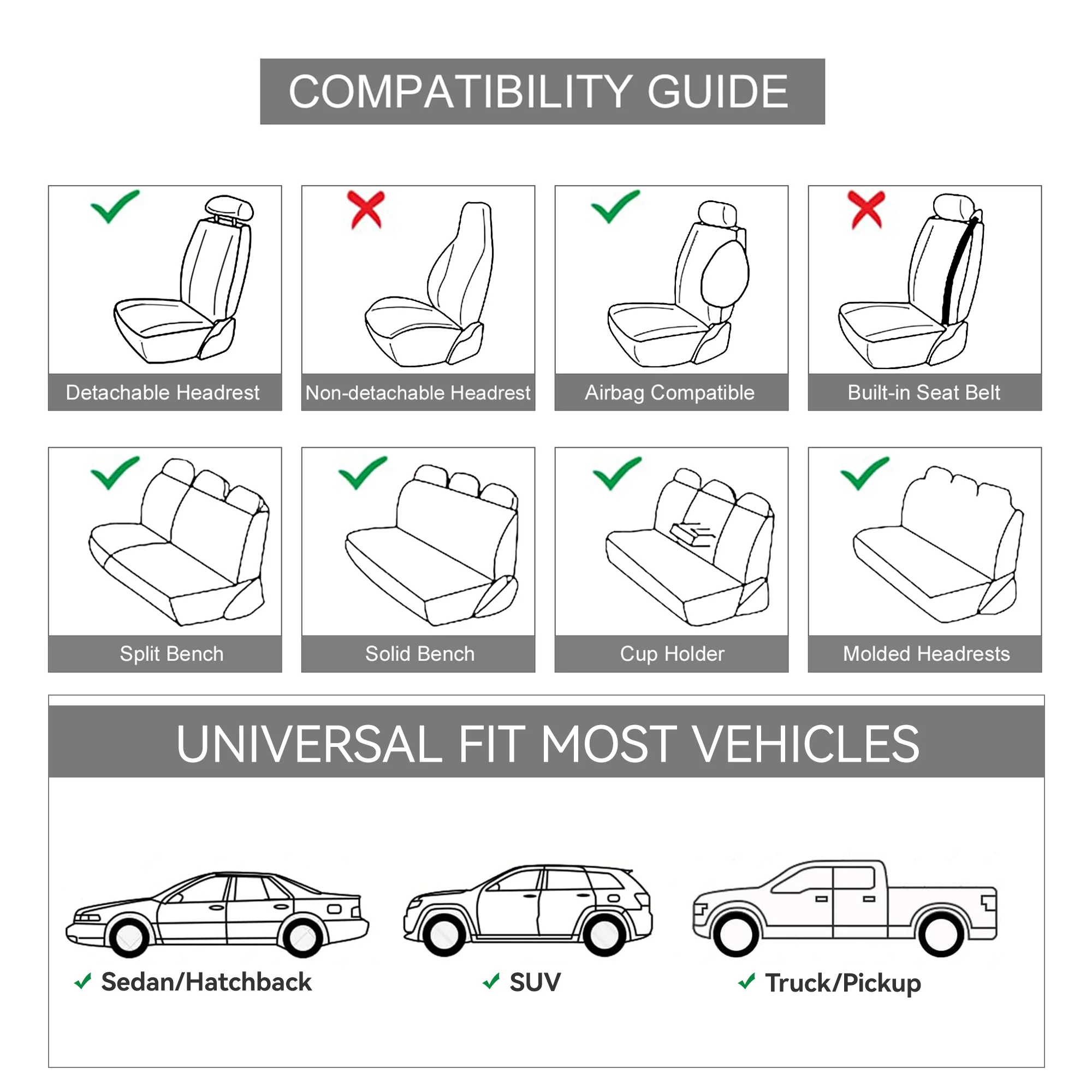 Ocervd 9 Pcs Universal Faux Leather Car Seat Covers Full Set,Auto Interior Accessories 5 Seat Covers All Season Fit for SUV,Sedan,Van, Airbag Compatible - Curated Treasures Market